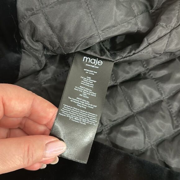 Maje Benny Velvet Button-Front Slim Fit Plush Jacket In Black Size S - Picture 6 of 11